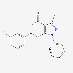 molecular formula C20H17ClN2O B11455594 6-(3-chlorophenyl)-3-methyl-1-phenyl-1,5,6,7-tetrahydro-4H-indazol-4-one 