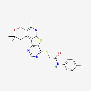 molecular formula C24H24N4O2S2 B11455625 N-(4-methylphenyl)-2-[(4,4,8-trimethyl-5-oxa-11-thia-9,14,16-triazatetracyclo[8.7.0.02,7.012,17]heptadeca-1,7,9,12(17),13,15-hexaen-13-yl)sulfanyl]acetamide 