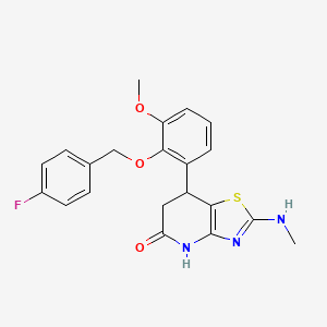 molecular formula C21H20FN3O3S B11455654 7-{2-[(4-Fluorobenzyl)oxy]-3-methoxyphenyl}-2-(methylamino)-6,7-dihydro[1,3]thiazolo[4,5-b]pyridin-5-ol 