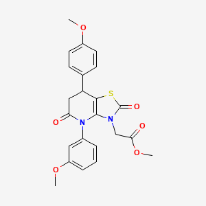 molecular formula C23H22N2O6S B11455673 methyl [4-(3-methoxyphenyl)-7-(4-methoxyphenyl)-2,5-dioxo-4,5,6,7-tetrahydro[1,3]thiazolo[4,5-b]pyridin-3(2H)-yl]acetate 