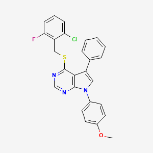 molecular formula C26H19ClFN3OS B11455683 4-[(2-chloro-6-fluorobenzyl)sulfanyl]-7-(4-methoxyphenyl)-5-phenyl-7H-pyrrolo[2,3-d]pyrimidine 