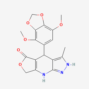 molecular formula C18H17N3O6 B11455698 4-(4,7-dimethoxy-1,3-benzodioxol-5-yl)-3-methyl-1,4,7,8-tetrahydro-5H-furo[3,4-b]pyrazolo[4,3-e]pyridin-5-one 