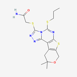 2-[(14,14-dimethyl-7-propylsulfanyl-13-oxa-10-thia-3,4,6,8-tetrazatetracyclo[7.7.0.02,6.011,16]hexadeca-1(9),2,4,7,11(16)-pentaen-5-yl)sulfanyl]acetamide