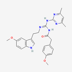 molecular formula C27H30N6O3 B11455755 N-{N'-(4,6-dimethylpyrimidin-2-yl)-N-[2-(5-methoxy-1H-indol-3-yl)ethyl]carbamimidoyl}-2-(4-methoxyphenyl)acetamide 