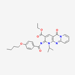 ethyl 6-(4-butoxybenzoyl)imino-2-oxo-7-propan-2-yl-1,7,9-triazatricyclo[8.4.0.03,8]tetradeca-3(8),4,9,11,13-pentaene-5-carboxylate