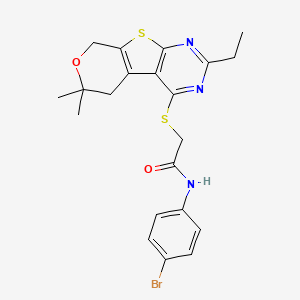 N-(4-bromophenyl)-2-[(5-ethyl-12,12-dimethyl-11-oxa-8-thia-4,6-diazatricyclo[7.4.0.02,7]trideca-1(9),2(7),3,5-tetraen-3-yl)sulfanyl]acetamide