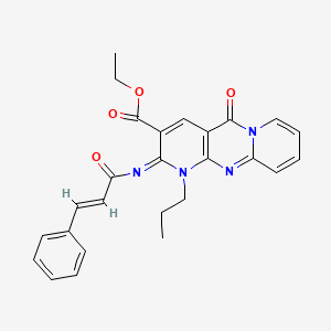 ethyl 2-oxo-6-[(E)-3-phenylprop-2-enoyl]imino-7-propyl-1,7,9-triazatricyclo[8.4.0.03,8]tetradeca-3(8),4,9,11,13-pentaene-5-carboxylate