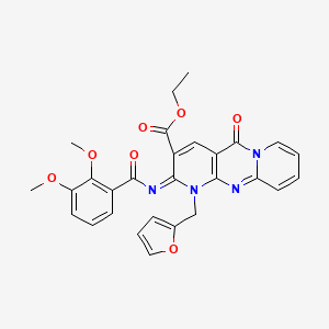 molecular formula C28H24N4O7 B11455929 ethyl 6-(2,3-dimethoxybenzoyl)imino-7-(furan-2-ylmethyl)-2-oxo-1,7,9-triazatricyclo[8.4.0.03,8]tetradeca-3(8),4,9,11,13-pentaene-5-carboxylate 