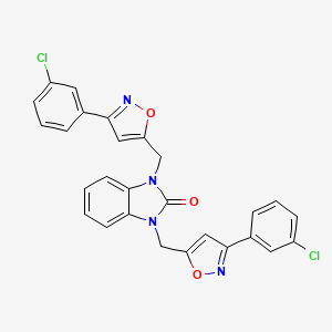 molecular formula C27H18Cl2N4O3 B11455938 1,3-bis{[3-(3-chlorophenyl)-1,2-oxazol-5-yl]methyl}-1,3-dihydro-2H-benzimidazol-2-one 