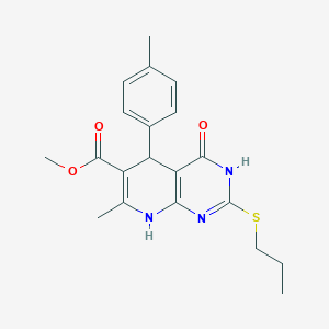 molecular formula C20H23N3O3S B11456009 Methyl 7-methyl-4-oxo-2-(propylthio)-5-(p-tolyl)-3,4,5,8-tetrahydropyrido[2,3-d]pyrimidine-6-carboxylate 