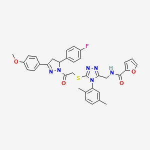 N-{[4-(2,5-Dimethylphenyl)-5-({2-[5-(4-fluorophenyl)-3-(4-methoxyphenyl)-4,5-dihydro-1H-pyrazol-1-YL]-2-oxoethyl}sulfanyl)-4H-1,2,4-triazol-3-YL]methyl}furan-2-carboxamide