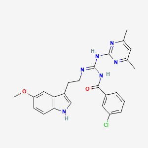 molecular formula C25H25ClN6O2 B11456066 3-chloro-N-[(E)-[(4,6-dimethylpyrimidin-2-yl)amino]{[2-(5-methoxy-1H-indol-3-yl)ethyl]amino}methylidene]benzamide 