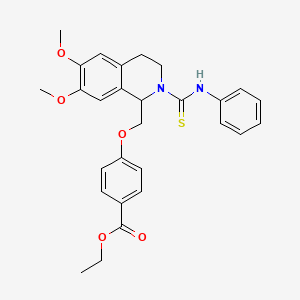 molecular formula C28H30N2O5S B11456121 Ethyl 4-{[6,7-dimethoxy-2-(phenylcarbamothioyl)-1,2,3,4-tetrahydroisoquinolin-1-YL]methoxy}benzoate 