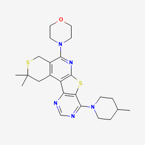 molecular formula C24H31N5OS2 B11456146 4-[4,4-dimethyl-13-(4-methylpiperidin-1-yl)-5,11-dithia-9,14,16-triazatetracyclo[8.7.0.02,7.012,17]heptadeca-1(10),2(7),8,12(17),13,15-hexaen-8-yl]morpholine 