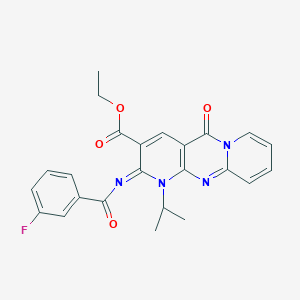 ethyl 6-(3-fluorobenzoyl)imino-2-oxo-7-propan-2-yl-1,7,9-triazatricyclo[8.4.0.03,8]tetradeca-3(8),4,9,11,13-pentaene-5-carboxylate