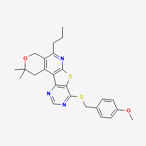 molecular formula C25H27N3O2S2 B11456317 13-[(4-methoxyphenyl)methylsulfanyl]-4,4-dimethyl-8-propyl-5-oxa-11-thia-9,14,16-triazatetracyclo[8.7.0.02,7.012,17]heptadeca-1(10),2(7),8,12(17),13,15-hexaene 