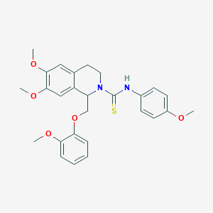 molecular formula C27H30N2O5S B11456337 6,7-dimethoxy-1-((2-methoxyphenoxy)methyl)-N-(4-methoxyphenyl)-3,4-dihydroisoquinoline-2(1H)-carbothioamide 