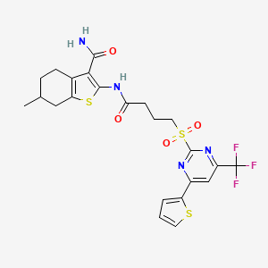 6-Methyl-2-[(4-{[4-(thiophen-2-yl)-6-(trifluoromethyl)pyrimidin-2-yl]sulfonyl}butanoyl)amino]-4,5,6,7-tetrahydro-1-benzothiophene-3-carboxamide