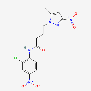 molecular formula C14H14ClN5O5 B11456438 N-(2-chloro-4-nitrophenyl)-4-(5-methyl-3-nitro-1H-pyrazol-1-yl)butanamide 