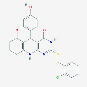 molecular formula C24H20ClN3O3S B11456500 2-[(2-chlorobenzyl)sulfanyl]-5-(4-hydroxyphenyl)-5,8,9,10-tetrahydropyrimido[4,5-b]quinoline-4,6(3H,7H)-dione 