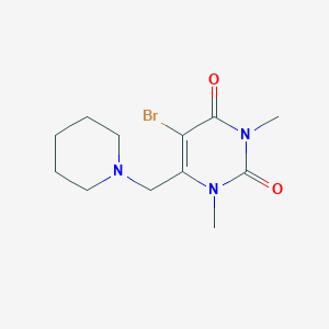 molecular formula C12H18BrN3O2 B11456508 5-Bromo-1,3-dimethyl-6-(piperidin-1-ylmethyl)pyrimidine-2,4-dione 