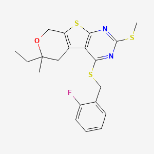 12-ethyl-3-[(2-fluorophenyl)methylsulfanyl]-12-methyl-5-methylsulfanyl-11-oxa-8-thia-4,6-diazatricyclo[7.4.0.02,7]trideca-1(9),2(7),3,5-tetraene