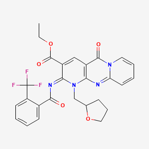 molecular formula C27H23F3N4O5 B11456584 ethyl 2-oxo-7-(oxolan-2-ylmethyl)-6-[2-(trifluoromethyl)benzoyl]imino-1,7,9-triazatricyclo[8.4.0.03,8]tetradeca-3(8),4,9,11,13-pentaene-5-carboxylate 