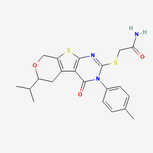 2-[[4-(4-methylphenyl)-3-oxo-12-propan-2-yl-11-oxa-8-thia-4,6-diazatricyclo[7.4.0.02,7]trideca-1(9),2(7),5-trien-5-yl]sulfanyl]acetamide