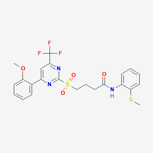 molecular formula C23H22F3N3O4S2 B11456683 4-{[4-(2-methoxyphenyl)-6-(trifluoromethyl)pyrimidin-2-yl]sulfonyl}-N-[2-(methylsulfanyl)phenyl]butanamide 