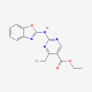 molecular formula C15H13ClN4O3 B11456686 Ethyl 2-(1,3-benzoxazol-2-ylamino)-4-(chloromethyl)pyrimidine-5-carboxylate 