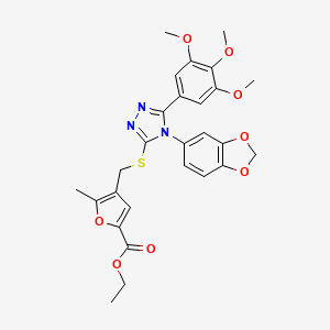 ethyl 4-({[4-(1,3-benzodioxol-5-yl)-5-(3,4,5-trimethoxyphenyl)-4H-1,2,4-triazol-3-yl]sulfanyl}methyl)-5-methylfuran-2-carboxylate