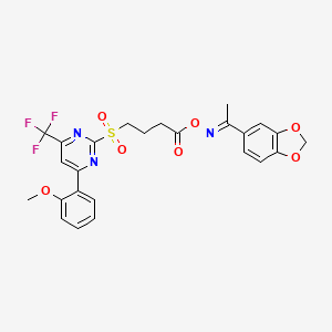 molecular formula C25H22F3N3O7S B11456703 1-({[(1E)-1-(1,3-benzodioxol-5-yl)ethylidene]amino}oxy)-4-{[4-(2-methoxyphenyl)-6-(trifluoromethyl)pyrimidin-2-yl]sulfonyl}butan-1-one 