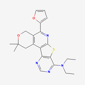 N,N-diethyl-8-(furan-2-yl)-4,4-dimethyl-5-oxa-11-thia-9,14,16-triazatetracyclo[8.7.0.02,7.012,17]heptadeca-1(10),2(7),8,12(17),13,15-hexaen-13-amine