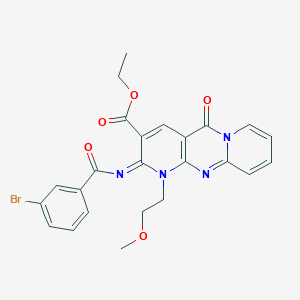 molecular formula C24H21BrN4O5 B11456763 ethyl 6-(3-bromobenzoyl)imino-7-(2-methoxyethyl)-2-oxo-1,7,9-triazatricyclo[8.4.0.03,8]tetradeca-3(8),4,9,11,13-pentaene-5-carboxylate 