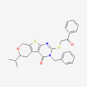 4-benzyl-5-phenacylsulfanyl-12-propan-2-yl-11-oxa-8-thia-4,6-diazatricyclo[7.4.0.02,7]trideca-1(9),2(7),5-trien-3-one