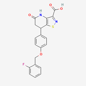 molecular formula C20H15FN2O4S B11456928 7-{4-[(2-Fluorobenzyl)oxy]phenyl}-5-oxo-4,5,6,7-tetrahydro[1,2]thiazolo[4,5-b]pyridine-3-carboxylic acid 