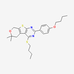 molecular formula C25H32N2O2S2 B11456936 5-(4-butoxyphenyl)-3-butylsulfanyl-12,12-dimethyl-11-oxa-8-thia-4,6-diazatricyclo[7.4.0.02,7]trideca-1(9),2(7),3,5-tetraene 