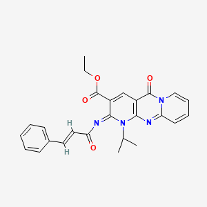 ethyl 2-oxo-6-[(E)-3-phenylprop-2-enoyl]imino-7-propan-2-yl-1,7,9-triazatricyclo[8.4.0.03,8]tetradeca-3(8),4,9,11,13-pentaene-5-carboxylate