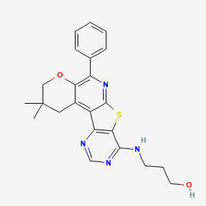 molecular formula C23H24N4O2S B11457007 3-[(4,4-dimethyl-8-phenyl-6-oxa-11-thia-9,14,16-triazatetracyclo[8.7.0.02,7.012,17]heptadeca-1,7,9,12(17),13,15-hexaen-13-yl)amino]propan-1-ol 