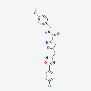 molecular formula C21H19ClN4O4 B11457012 5-{[5-(4-Chlorophenyl)-1,2,4-oxadiazol-3-YL]methyl}-N-[(4-methoxyphenyl)methyl]-4,5-dihydro-1,2-oxazole-3-carboxamide 