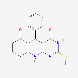 molecular formula C18H17N3O2S B11457021 2-(methylsulfanyl)-5-phenyl-5,8,9,10-tetrahydropyrimido[4,5-b]quinoline-4,6(3H,7H)-dione 