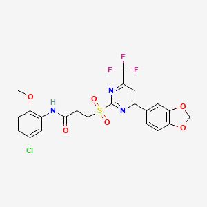 molecular formula C22H17ClF3N3O6S B11457029 3-{[4-(1,3-benzodioxol-5-yl)-6-(trifluoromethyl)pyrimidin-2-yl]sulfonyl}-N-(5-chloro-2-methoxyphenyl)propanamide 