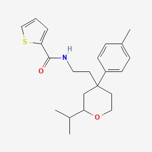 molecular formula C22H29NO2S B11457036 N-{2-[4-(4-methylphenyl)-2-(propan-2-yl)tetrahydro-2H-pyran-4-yl]ethyl}thiophene-2-carboxamide 