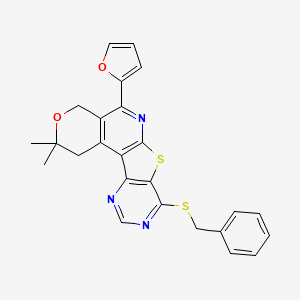 13-benzylsulfanyl-8-(furan-2-yl)-4,4-dimethyl-5-oxa-11-thia-9,14,16-triazatetracyclo[8.7.0.02,7.012,17]heptadeca-1(10),2(7),8,12(17),13,15-hexaene