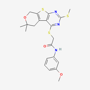 2-[(12,12-dimethyl-5-methylsulfanyl-11-oxa-8-thia-4,6-diazatricyclo[7.4.0.02,7]trideca-1(9),2(7),3,5-tetraen-3-yl)sulfanyl]-N-(3-methoxyphenyl)acetamide