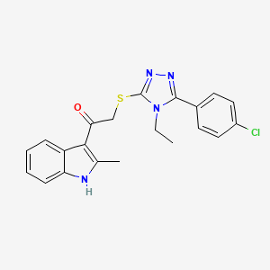 molecular formula C21H19ClN4OS B11457090 2-{[5-(4-chlorophenyl)-4-ethyl-4H-1,2,4-triazol-3-yl]sulfanyl}-1-(2-methyl-1H-indol-3-yl)ethanone 