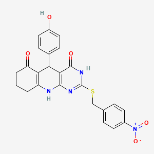 molecular formula C24H20N4O5S B11457136 5-(4-hydroxyphenyl)-2-[(4-nitrobenzyl)sulfanyl]-5,8,9,10-tetrahydropyrimido[4,5-b]quinoline-4,6(3H,7H)-dione 