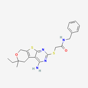 molecular formula C21H24N4O2S2 B11457185 2-[(3-amino-12-ethyl-12-methyl-11-oxa-8-thia-4,6-diazatricyclo[7.4.0.02,7]trideca-1(9),2,4,6-tetraen-5-yl)sulfanyl]-N-benzylacetamide 