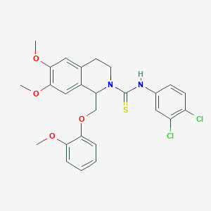 molecular formula C26H26Cl2N2O4S B11457230 N-(3,4-dichlorophenyl)-6,7-dimethoxy-1-((2-methoxyphenoxy)methyl)-3,4-dihydroisoquinoline-2(1H)-carbothioamide 