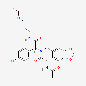 molecular formula C25H30ClN3O6 B11457242 N~2~-acetyl-N-(1,3-benzodioxol-5-ylmethyl)-N-{1-(4-chlorophenyl)-2-[(3-ethoxypropyl)amino]-2-oxoethyl}glycinamide 